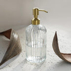 JASAI 18Oz Glass Soap Dispenser with Golden Pump for Kitchen,Refillable Liquid Hand soap Dispenser with Vertical Stripe, Clear Soap Dispenser Bathroom for Hand soap, Dish Soap, Lotion - Image 7