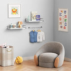 Forbena White Floating Shelves for Bathroom Organizer Over Toilet, Bathroom Shelves Wall Mounted with Towel Rack, Corner Wall Shelf for Bedroom Decor Kitchen Storage (White-Dark Grey, Set of 2) - Image 5