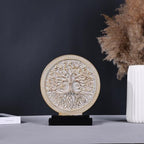 Tree of Life Sculpture, Round Decorative Resin Statue with Tree Relief Design, Modern Tabletop Home Decor Accent for Living Room Shelf, Mantel, Console Table and Office - Image 2