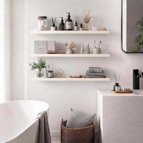 36inch Long Floating Shelves for Wall Decor, 3-Set Shelves with Lip, White - Image 2