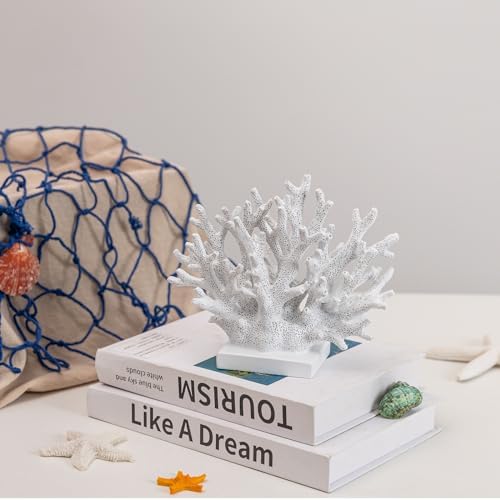 5.8" H White Coral Decor, Resin Coral Statue, Nautical Decorations for Home, Bedroom, Bathroom, Living Room, Beach/Coastal/Ocean Themed Cabinet Shelf Tabletop Decor - Image 4