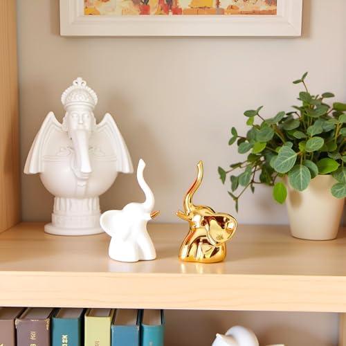 Gold and White Elephant Statues,1 Pair - Image 3