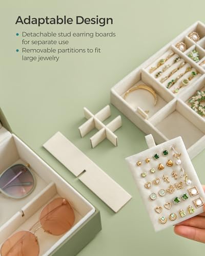 SONGMICS 2-Layer Jewelry Box with Handle, Removable Tray, Floating Effect - Image 6