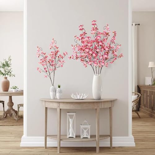 Sggvecsy Artificial Cherry Blossom Flowers 4 Pcs Faux Cherry Blossom Stems Faux Silk Cherry Blossom Branches 41’’ Fake Flowers Long Stems for Vase Arrangements Home Wedding Table Decor (Rose red) - Image 4