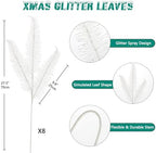 Oairse 8 Pcs Christmas Tree Picks and Sprays White Glitter Christmas Picks 28" Christmas Glitter Feathers Leaves Stems for Christmas Tree Filler Branches Wreaths Centerpieces Holiday Decorations - Image 5