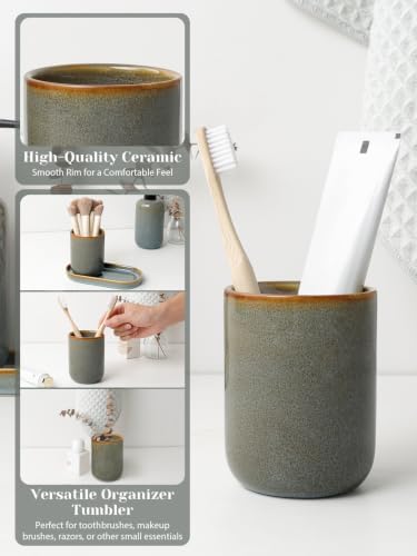 INGOFIN Ceramic Bathroom Accessories Set, Soap Dispenser &Toothbrush Holder - Image 3