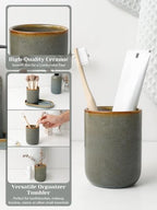 INGOFIN Ceramic Bathroom Accessories Set, Soap Dispenser &Toothbrush Holder - Image 3