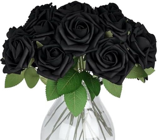 JOHOUSE 30PCS Black Faux Roses, Gothic Artificial Flowers Decor by JOHOUSE