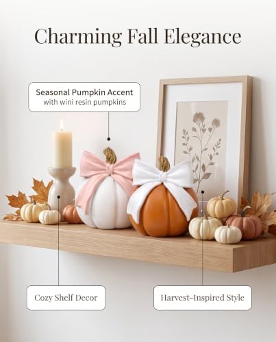 2-Pack Pumpkin Figurines with Bows for Fall Decor Autumn Harvest Decoration - Image 7