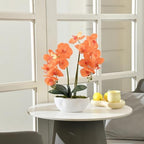 Large Artificial Orchid Arrangement in Oval Ribbed Ceramic Pot, Orange - Image 4