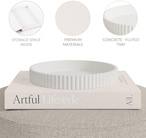 Decorative Concrete Tray & Book Decor Set - Scalloped Tray & Linen Box - Image 7