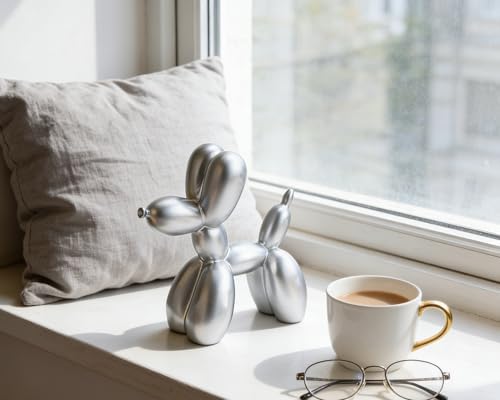 4 Inch Matte Silver Balloon Dog Sculpture - Image 2