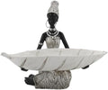 Lescafita African Woman Tray Figurine White Leaf Bowl Sculpture by LESCAFITA