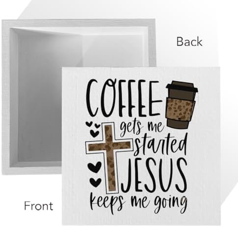 Christian Coffee Decor Wood Sign, Farmhouse Kitchen Wall Art with Inspirational Quote, Religious Rustic Wood Box for Coffee Bar, Shelf, Desktop - Image 3