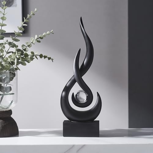 FJS Black Abstract Flame Sculpture for Living Room Coffee Table Decor - Image 6
