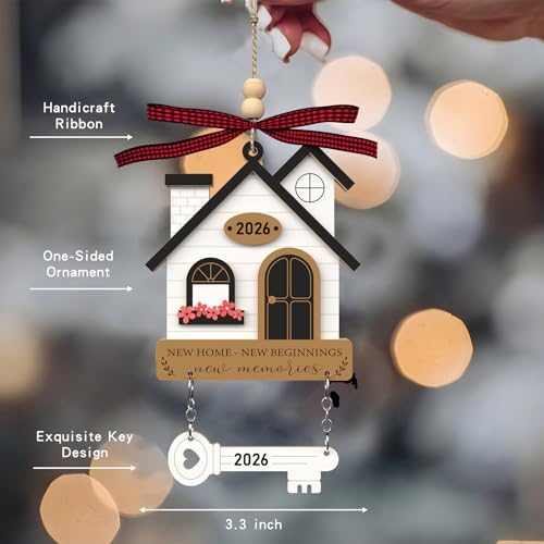 3Pcs House Warming Gifts New Home Ornament 2026 - Wooden First New Home Gift Idea for Couple, Women, or Families - 3D New House Keepsake with Key Design(Brown+Khaki+Blue) - Image 2