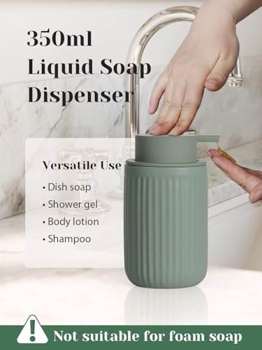 INGOFIN 4 Pcs Ceramic Bathroom Accessory Set - Liquid Soap Dispenser, Toothbrush Holder,Contain Cotton Swab Jar & Soap Dish,Countertop Accessories for Home, Guest Bathroom, Office, Matte Green - Image 6