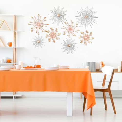Blulu 8 Pcs Orange Metal Wall Art Cast Iron Starburst Wall Decor Bling Crystal Sculptures Living Room 3D Teardrop Radial Rhinestone Hanging Diamond Accents for Home Office Bedroom Entryway - Image 5