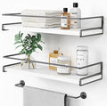 Forbena White Floating Shelves for Bathroom Organizer Over Toilet, Bathroom Shelves Wall Mounted with Towel Rack, Corner Wall Shelf for Bedroom Decor Kitchen Storage (White-Dark Grey, Set of 2) by Forbena