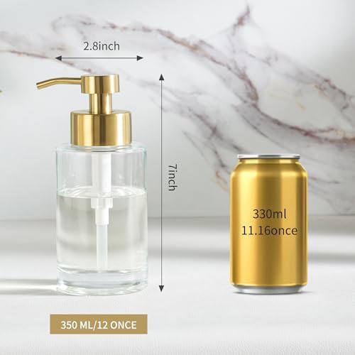 Enra Glass Soap Dispenser, Clear Bottle Gold Pump Liquid Hand Soap - Image 3
