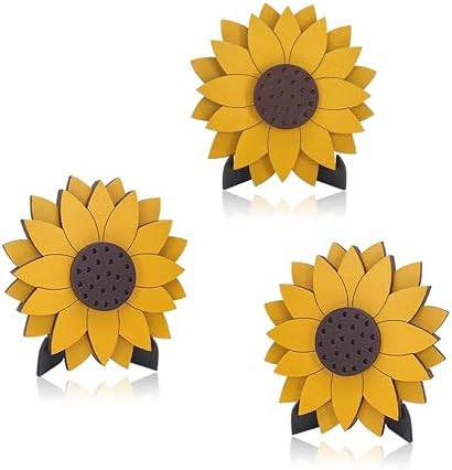 AWISBI 3Pcs Sunflower Decor For Tables, Home Kitchen Standing Wooden Sign by AWISBI