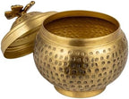 Creative Co-Op Round Hammered Metal Container with Butterfly Finial, Brass Finish - Image 4