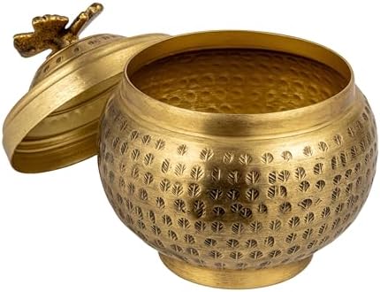 Creative Co-Op Round Hammered Metal Container with Butterfly Finial, Brass Finish - Image 4