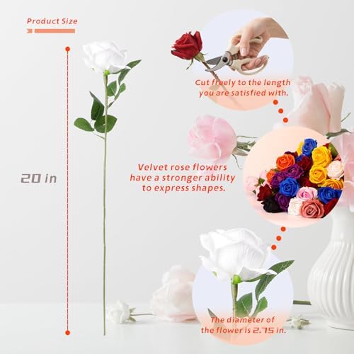 12 Pcs Artificial Rose Flowers, Silk Roses with Long Stems, Realistic Fake Roses for Wedding Centerpiece Party Home and Office DIY Decor, White - Image 2