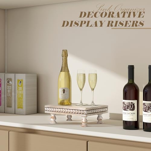 EOSAHR Wood Riser with Beaded: Pedestal Stand for Home Decor, Light Natural - Image 4