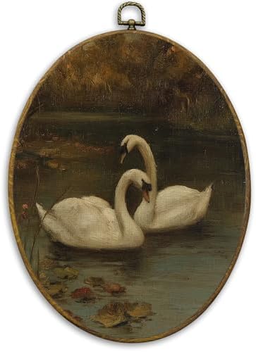 CUANFDDSF Vintage Swan Oval Wall Art Decor, Modern Farmhouse Swan Wall Hanging Decor, Moody Cottagecore Farmhouse Antique Animal Framed Canvas Prints for Home Bedroom Living Room, 8.6x11.4 Inch by CUANFDDSF