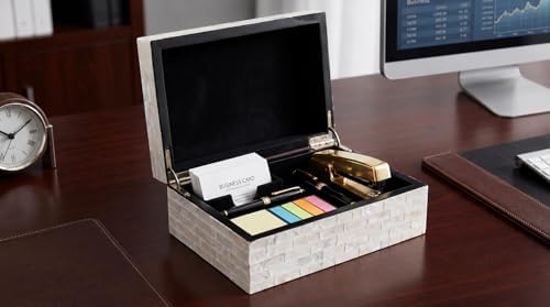 PEMAR Handmade Capiz Shell Decorative Box with Hinged Lid - 7.9x5.1x3.1 Pearlescent White Subway Tile Pattern Shell Storage Box, Luxury Gift Keepsake Organizer for Coffee Table Home Décor - Image 6