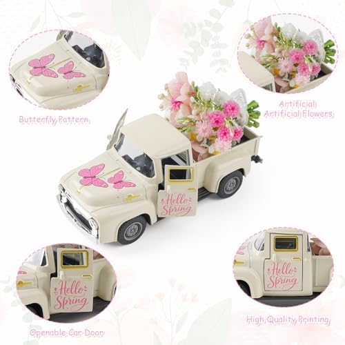 Mothers Day Spring Butterfly Truck Decor, Pink Spring Floral Truck Decorations for Home, Mini Wildflowers Truck Tiered Tray Decor, Rustic Farmhouse Kitchen Tabletop Decorations for Office - Image 6