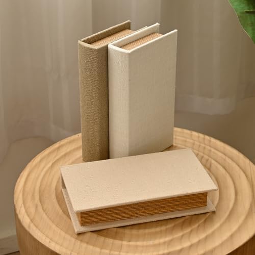 DECOR4SEASON Modern Linen and Wood Decorative Faux Book Boxes Set of 3,12" - Image 5