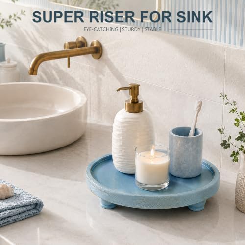 EOSAHR Round Decorative Tray, Coffee Table Accent, Coastal Style, Sky Blue - Image 3