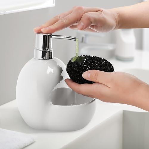 RQYIXI 2-in-1 Ceramic Soap Dispenser with Sponge Holder,White,25 Oz - Image 7