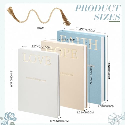 3 Set Linen Decorative Books with Beaded Garland, Classic, Light Blue - Image 2