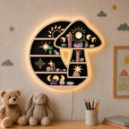 Crescent Moon Floating Shelf with LED Light, Whimsical Mushroom Wall Decor - Image 5