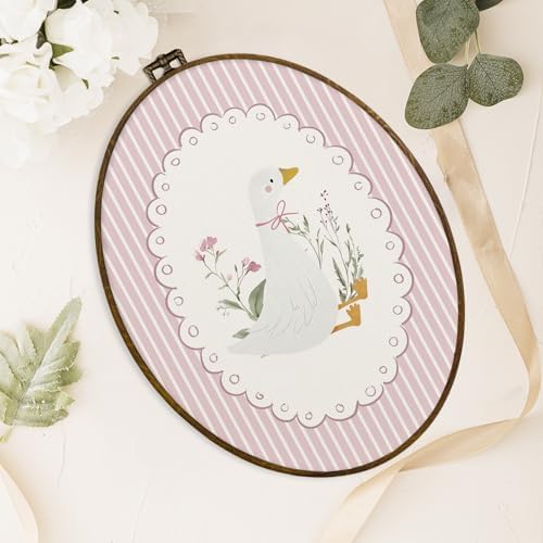 dvhdajed Goose Oval Wall Art Decor, Goose Nursery Room Decor,Cute Gooses Framed Canvas Art,Pink Coquette Girl Nursery Wall Hanging Decoration for Bedroom Living Room Bathroom Nursery,8.7x11.3 In - Image 4