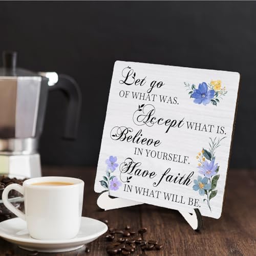 Floral Christian Wooden Sign Desk Decor, Positive Have Faith Bible Scripture Wood Plaque Sign With Stand for Church Prayer Room Home Office Desk Table Shelf Decoration, 5x5 Inch - Image 4