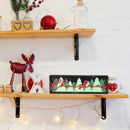 Vintage Christmas Decorations for Office, Home, Table, Mantel, Shelf, Desk, 3 1/2 x 11 Inch Retro Xmas Tree Sign, Wooden Christmas Decor Sign, Farmhouse Red and Green Decoration (Trees) - Image 5