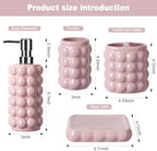 4 Piece Ceramic Bathroom Accessories Set –Soap Dispenser,Toothbrush Holder,Tumbler & Soap Dish,Includes Silicone Funnel,Non-Slip,Modern Farmhouse Countertop Organizer Set for Bathroom Decor, Pink - Image 3