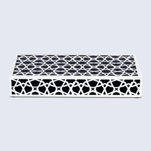 Handicrafts Home Large Decorative Storage Box with Lid, Black and White Moroccan Zellij Coffee Table Storage Box, Remote Control Holder, Keepsake Box for Living Room & Shelf Decor, Zellij 12 x 6 x 2 - Image 4