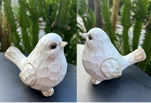 Set of 2 White Bird Decor for Home Decor, Farmhouse Bird Decor Bird Statue Sculpture - Decorative Carved Rustic Distressed Animal Bird Decor Ornaments - Collectible Bird Figurine | Spring - Image 5