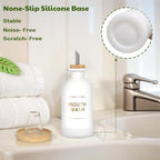 Mouthwash Dispenser for Bathroom 11.8oz – Glass Mouthwash Bottle with Cup & Bamboo Tray, Gold Hot-Stamped Lettering, Nordic Style Countertop Accessory, White Bathroom Accessories (White) - Image 4