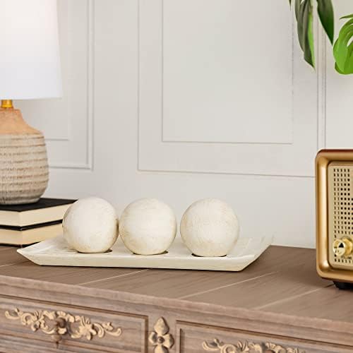 Creative Scents Rustic Luxe Decorative Tray and Orb Set - Centerpiece Table Decorations for Coffee Table Decor - Modern Farmhouse Decor - Decorative Accents Bowl with Balls for Dining Table Decor - Image 2