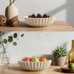 10'' Large Ruffle Decorative Fruit Bowl for Entryway Coffee Table Scalloped Purse Key Holder Kitchen Countertop Console Modern Organic Home Decor, Artificial Stone Beige - Image 5