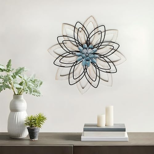 Wood Flower Wall Decor,Rustic Farmhouse Wall Art for Livng Room 13 inch - Image 4