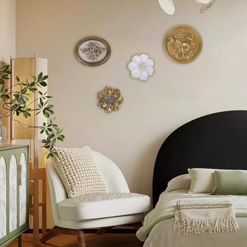 S-MANTIS Vintage Wall Sculpture,Antique Pediment,Hallway Wall Art,Hand Painted Flower Wall Decoration Accent Artworks for Indoor Kitchen Bedroom Living Room Office Outdoor Garden Patio (White) - Image 3