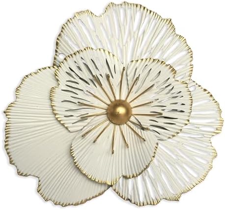 Picfarce Metal Flower Wall Art Decor, 10'' White Distressed Floral Art by Picfarce