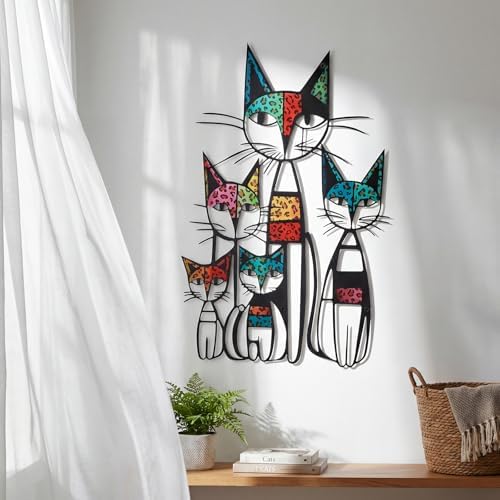 Wesiti Metal Cat Wall Art Decor Colorful Sculptures Mid Century 10.6x15.7 - Image 4